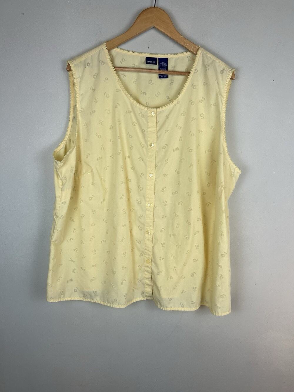 VTG Basic Editions Women's Yellow Lace Trim Sleeveless Blouse Sz 2X Cottagecore